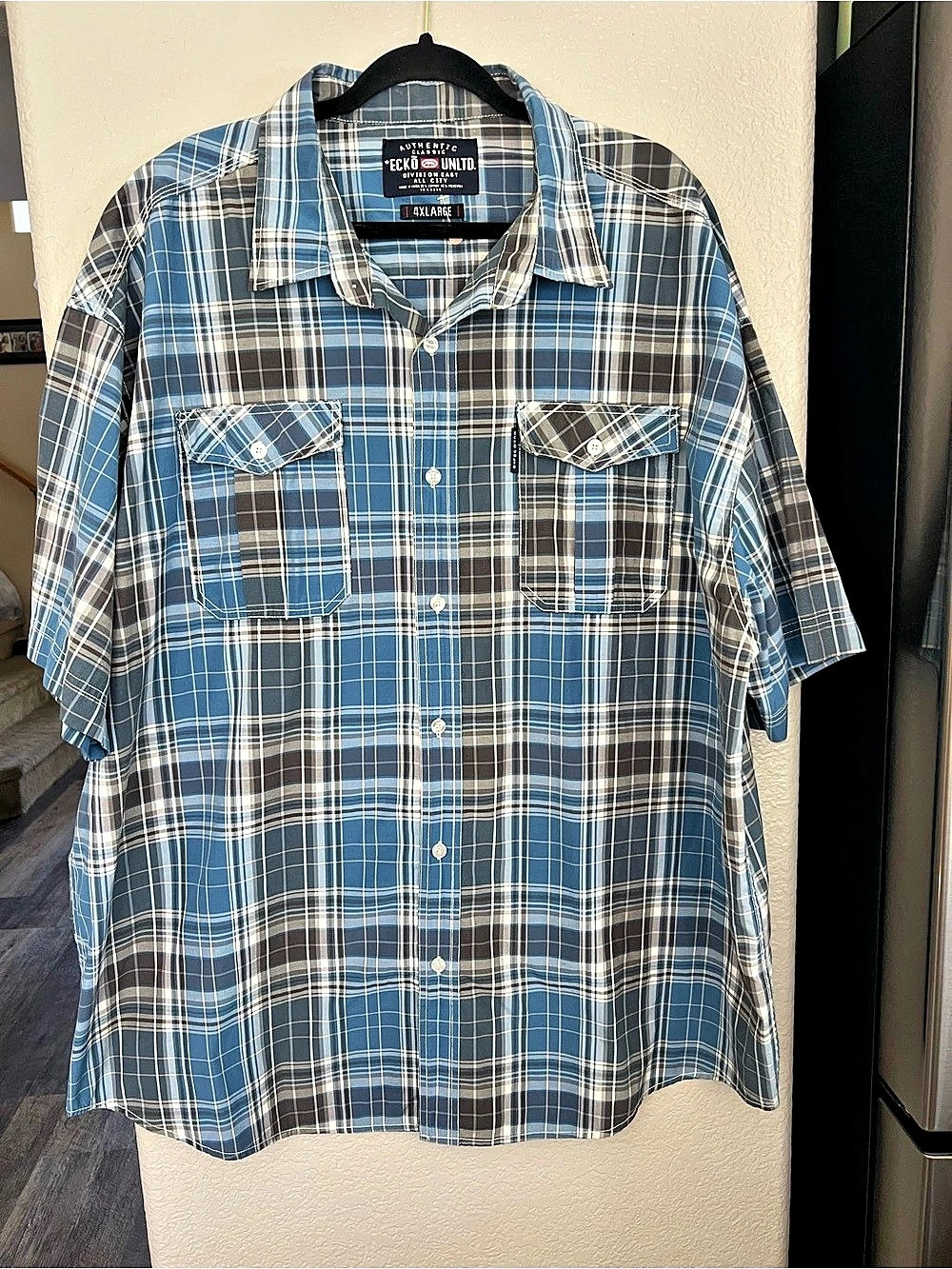 Ecko Unltd. Authentic Classic. Plaid Button Down Shirt Blue/Gray Size 4XL